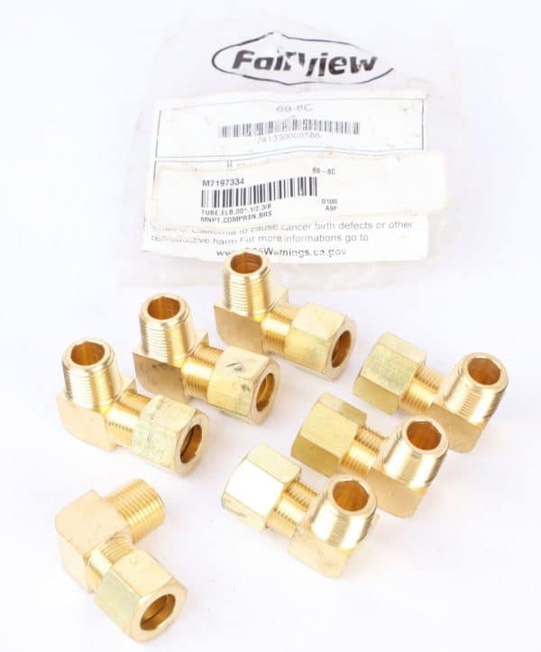 7-Pack Fairview 69-8C Brass Elbow Tube Fitting, 1/2" Tube OD x 3/8" Male NPT