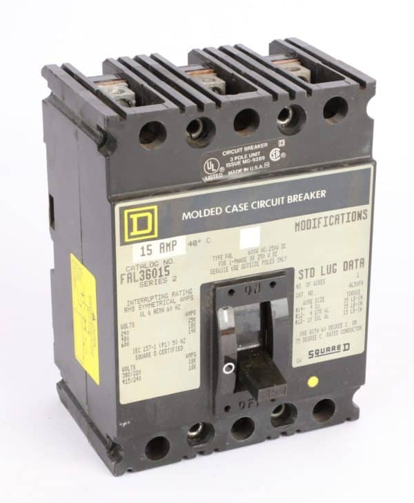 Square D FAL36015 Molded Case Circuit Breaker, 600VAC, 15Amp, 3-Pole