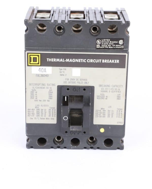 Square D FAL36040 Molded Case Circuit Breaker, 600VAC, 40Amp, 3-Pole