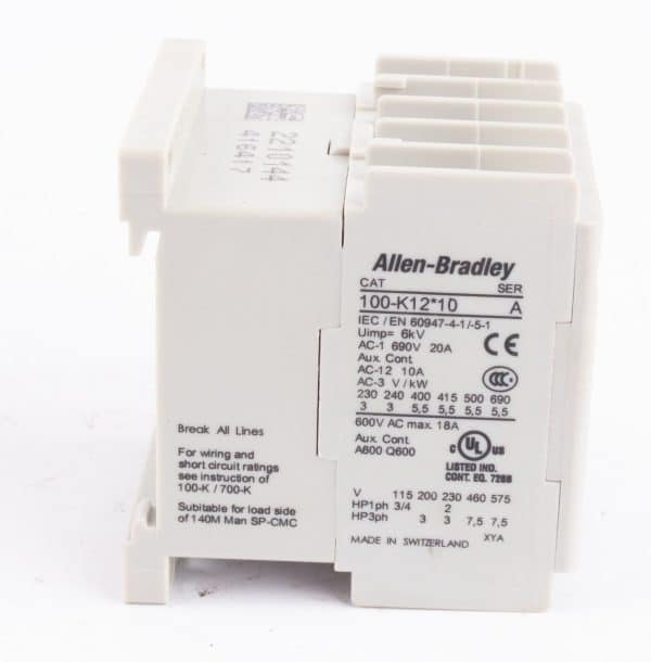 Allen-Bradley 100-K12KJ10 Miniature Contactor, 600VAC, 10Amp, 3-Pole, 24VAC Coil