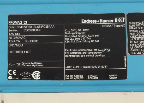 Endress + Hauser 53P80-AL0B1RC2BAAA Promag 53 Electromagnetic Flow Transmitter
