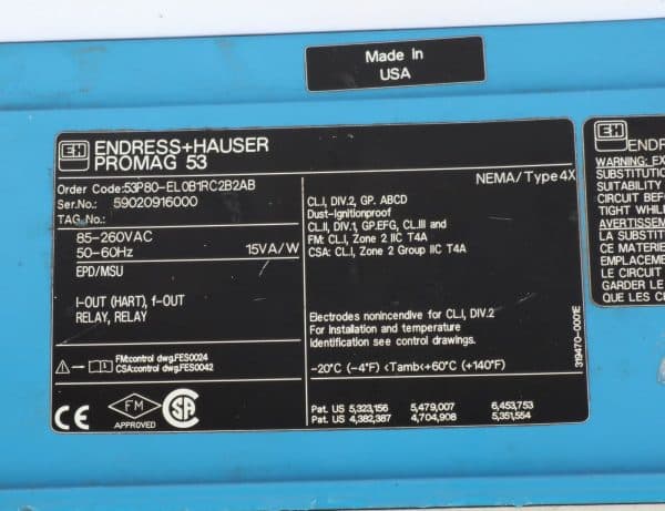 Endress + Hauser 53P80-EL0B1RC2B2AB Promag 53 Electromagnetic Flow Transmitter