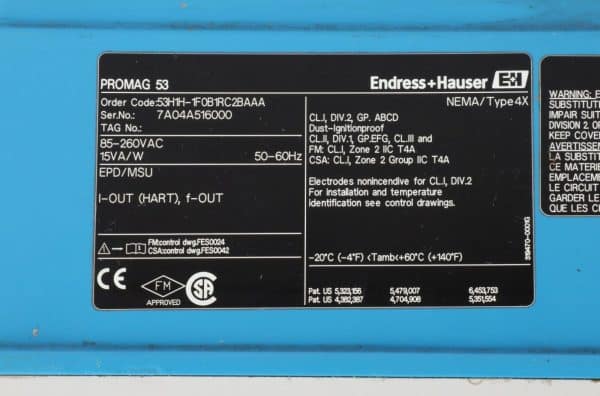 Endress + Hauser 53H1H-1F0B1RC2BAAA Promag 53 Electromagnetic Flow Transmitter