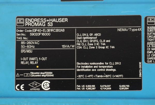 Endress + Hauser 53P40-EL0B1RC2B2AB Promag 53 Electromagnetic Flow Transmitter