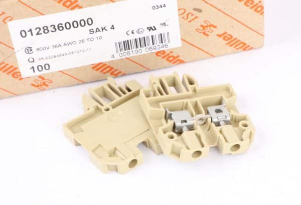 Pack of 100 Weidmuller SAK 4 Terminal Block, 600VAC, 36Amp, 26-10AWG, 0128360000