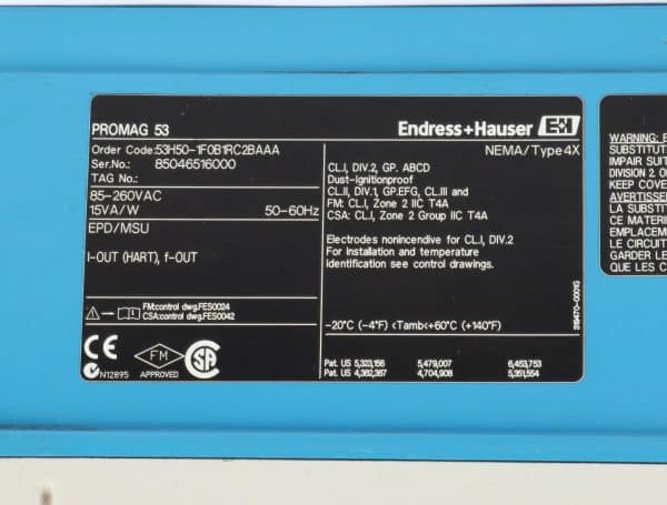 Endress + Hauser 53H50-1F0B1RC2BAA Promag 53 Electromagnetic Flow Transmitter